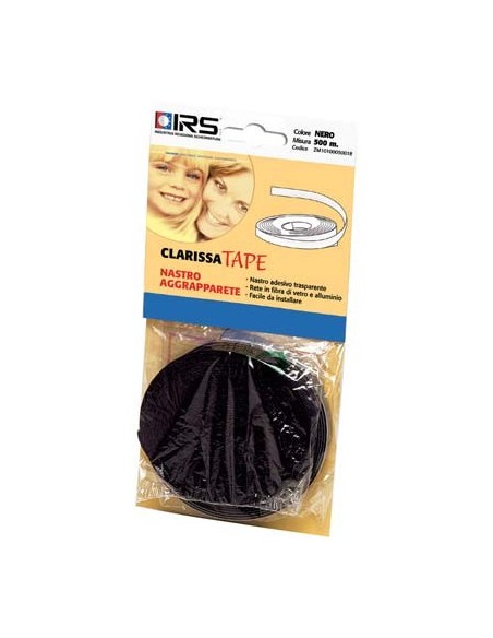 NASTRO AGGRAPPA ZANZARIERA CLARISSA TAPE SELF IRS ADESIVO NERO ML 5 X RETE FIBRA