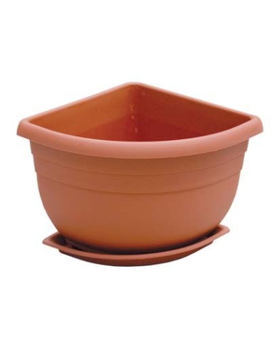 VASO + SOTTOVASO ANGOLARE ANGELICA ICS PP TERRACOTTA CM 21X21 H.CM 18