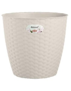 "SUPER OFFERTA" 4 VASO RATTAN TONDO NATURAL STEFANPLAST PP BIANCO CM 19 H.CM 17,5