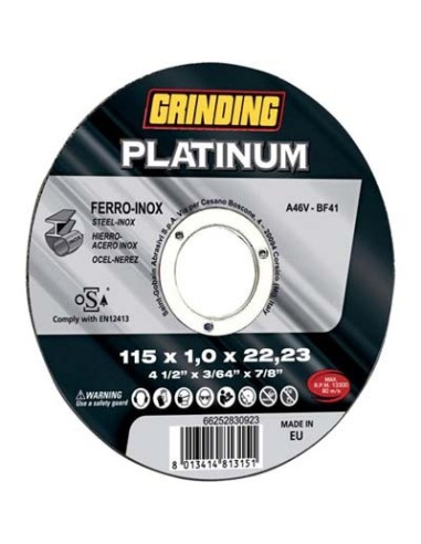 DISCO ABRASIVO TAGLIO FERRO PLATINUM GRINDING MM 115X22,2 H.MM 1,0 PIANO