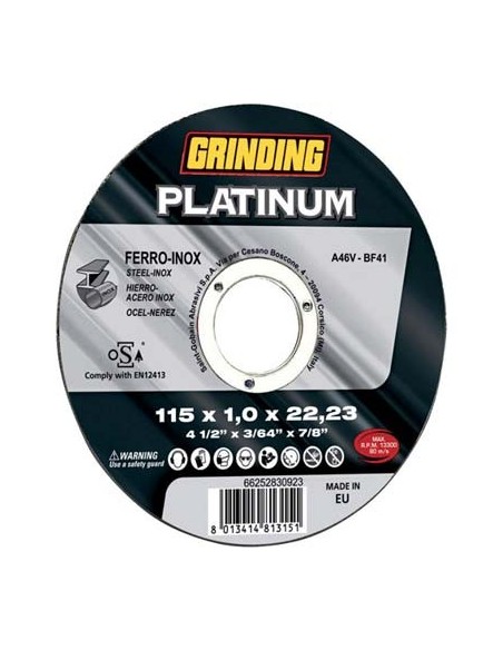 DISCO ABRASIVO TAGLIO FERRO PLATINUM GRINDING MM 115X22,2 H.MM 1,0 PIANO