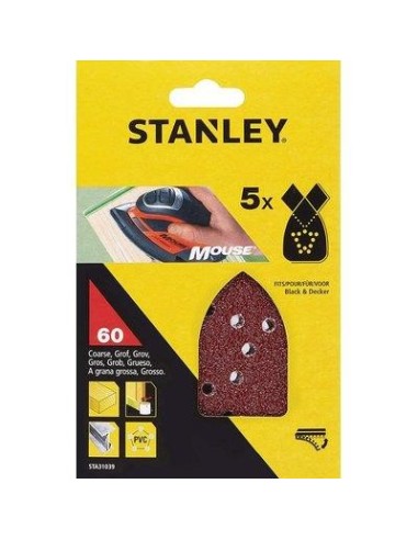 CARTA ABRASIVA VELCRATA MOUSE BD STANLEY GRANA  80 STA31004-XJ CF - PZ 5