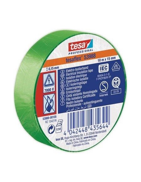 NASTRO PVC ISOLANTE IMQ TESA VERDE MM 15 ML 10 PEZZI 10