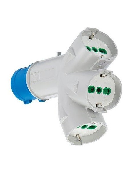 ADATTATORE TRIPLO SPINA BLU-16A BIP+SCHUKO X3 FME 2P+T 16A IP44