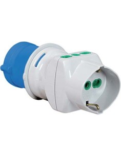 ADATTATORE TRIPLO SPINA BLU 16A BIP + SCHUKO FME 2P+T 16A IP44