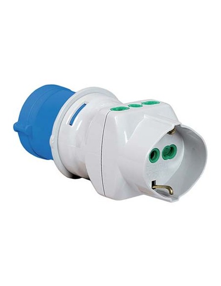 ADATTATORE TRIPLO SPINA BLU 16A BIP + SCHUKO FME 2P+T 16A IP44