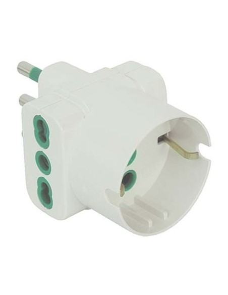 ADATTATORE TRIPLO 16A16A BIPASSO +SCHUKO GARANTI BIANCO 2P+T