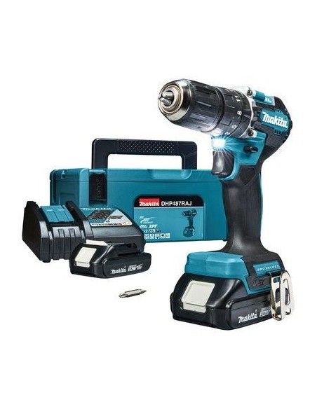 TRAPANO AVVIT PERCUS BATTERIA DHP487RAJ MAKITA VOLT 18X2 AH 2,0 + VALIGIA