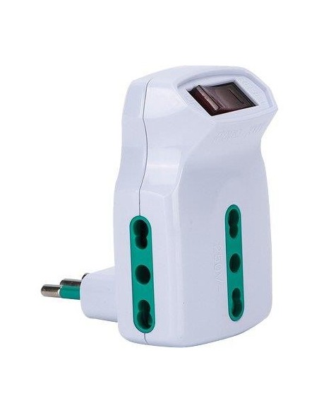 ADATTATORE TRIPLO 10A  10/16A FME BIANCO 2P+T + INTERRUTTORE TERMICO