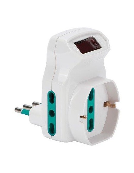 ADATTATORE TRIPLO 10A  SCHUKO 10/16A FME BIANCO 2P+T + INTERRUTTORE TERMICO