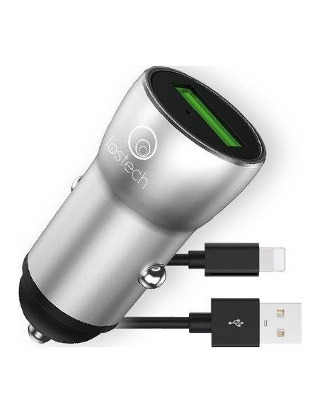 CARICABATTERIA SMARTPHONE AUTO + CAVO LOSTECH LIGHTNING CORPO METALLO VOLT 12 A 2,0