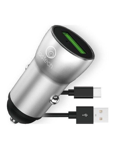 CARICABATTERIA SMARTPHONE AUTO + CAVO LOSTECH TYPE-C CORPO METALLO VOLT 12 A 2,0