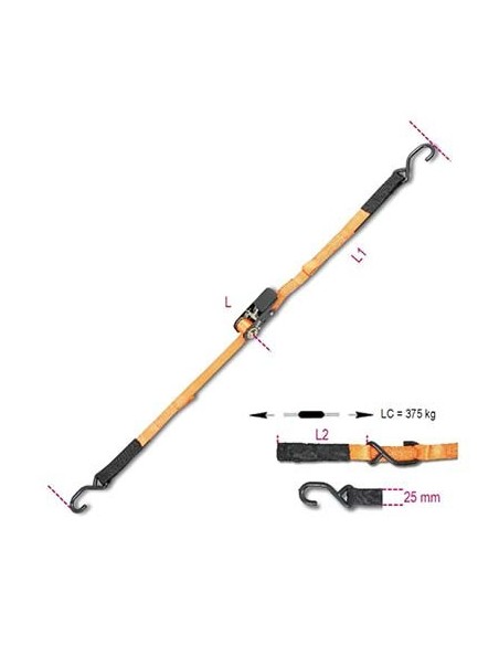 CINGHIA A TRAZIONE 2 GANCI+ASOLE+CRIC 8188CG ROBUR L.MT 5 H.MM 25 KG 400