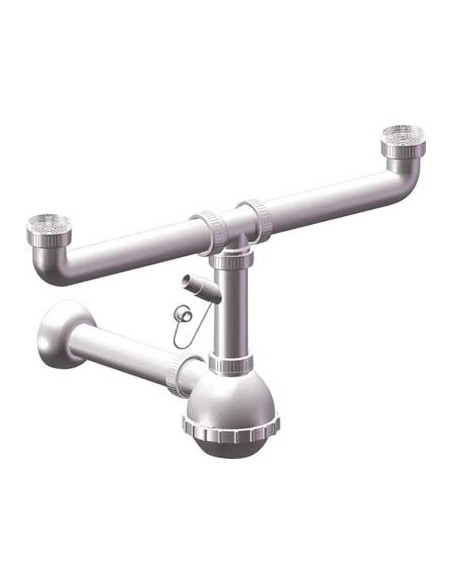SIFONE PP A BOTTIGLIA 2 VASCHE + 1 ATTACCO BIANCO MM 40 1"1/2