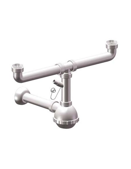 SIFONE PP A BOTTIGLIA 2 VASCHE + 1 ATTACCO BIANCO MM 40/32 1"1/4