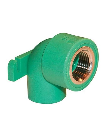 GOMITO PPR A SALDARE 90° F.FEMMINA + STAFFA VERDE/OTTONE MM 20X1/2F