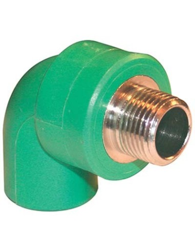 GOMITO PPR A SALDARE 90° FILETTO MASCHIO VERDE/OTTONE MM 25X3/4M