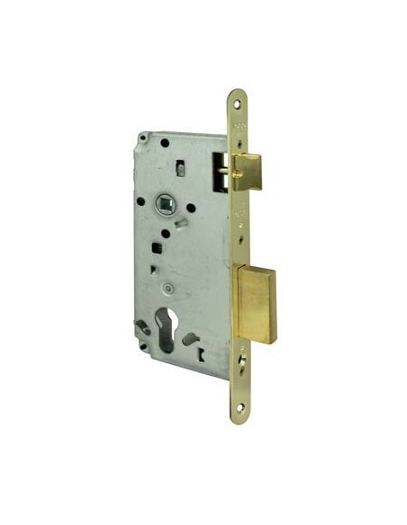 SERRATURA LEGNO INFILARE 5C631 LOGO B.TONDO OTTONATO F.MM 22  F.SAGOM M2+SCR E.MM 40