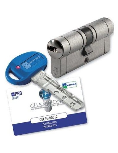 CILINDRO SAGOMATO CHAMPIONS PRO HAND MOTTURA CROMO SATINATO CHIAVI 5+1 MM  62 31+31