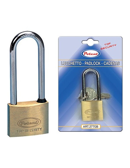 LUCCHETTO ARCO LUNGO 2700B POTENT OTTONE ARCO CROMATO CHIAVI 2 MM 50X81