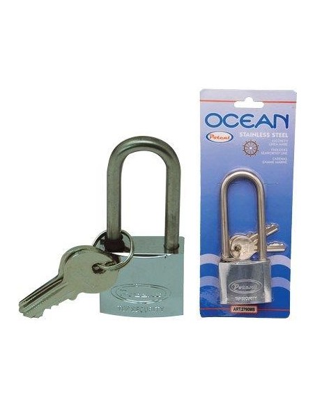 LUCCHETTO ARCO LUNGO OCEAN 2700MB POTENT OTTONE ARCO ACCIAIO INOX CHIAVI 2 MM 30X41