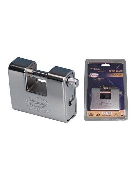 LUCCHETTO ANTISCASSO CORAZZATO 110B POTENT OTTONE ACCIAIO CROMATO CHIAVI 3 MM 62