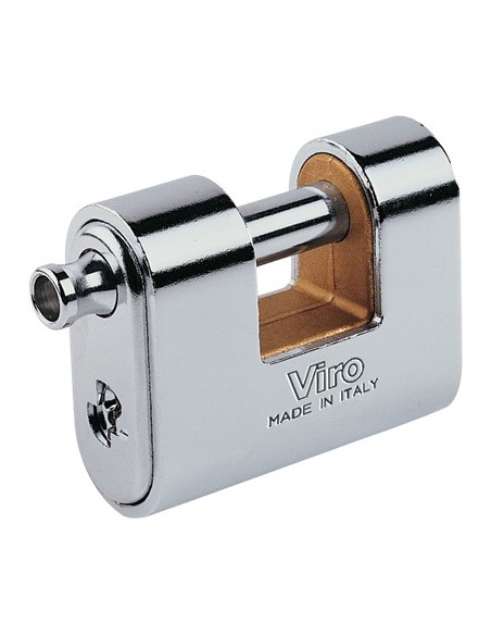 LUCCHETTO ANTISCASSO CORAZZATO PANZER VIRO OTTONE ACCIAIO CROMATO CHIAVI 3 MM 86