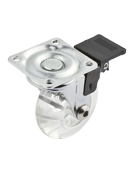 RUOTA A FORCELLA GIREVOLE TRASPARENTE + FERMO A/ZINCR/GOMMA TRASPARENTE D.MM 50X21 P.MM 42X42