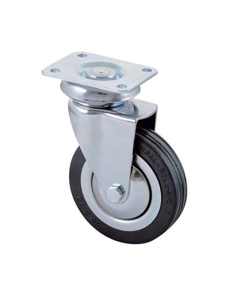 RUOTA A FORCELLA GIREVOLE 155 AVO A/CROMATO/GOMMA NERA D.MM  80X23 P.MM 64X50