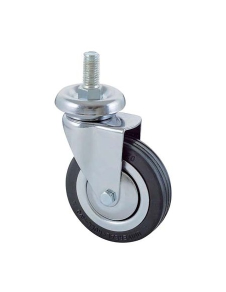 RUOTA A FORCELLA GIREVOLE PERNO FILETTATO 155B AVO A/CROMATO/GOMMA NERA D.MM 100X24 F.MA 12X30