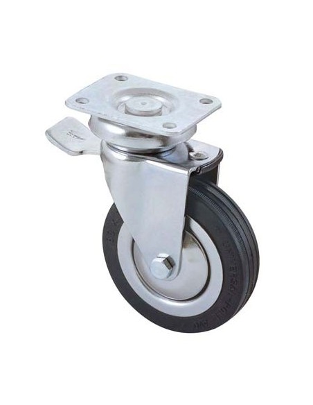 RUOTA A FORCELLA GIREVOLE + FERMO 155BIS AVO A/CROMATO/GOMMA NERA D.MM  80X20 P.MM 64X50