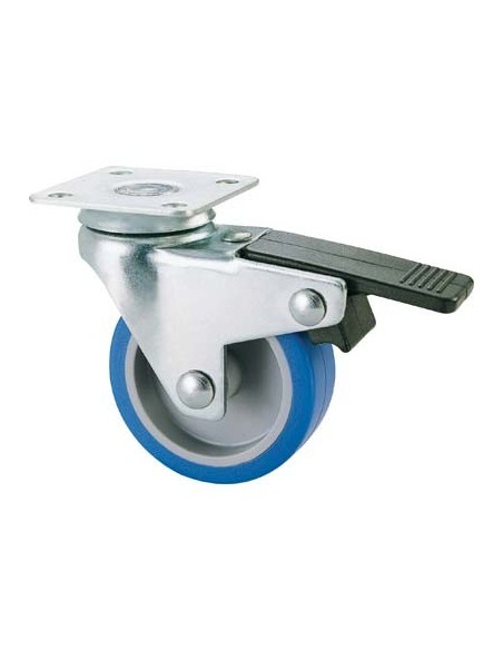 RUOTA A FORCELLA GIREVOLE  + FERMO 221BIS AVO A/ZINCR/GOMMA BLU P.MM 40X40 D.MM 50X18