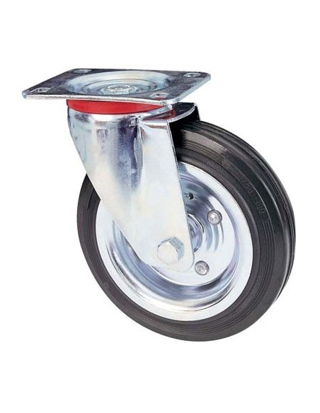 RUOTA A FORCELLA GIREVOLE 80 AVO A/ZINCR/GOMMA NERA D.MM 100X30 P.MM 100X85