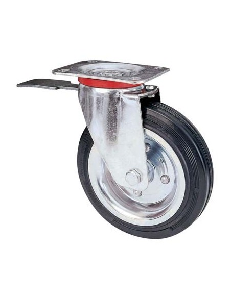 RUOTA A FORCELLA GIREVOLE + FERMO 80BIS AVO A/ZINCR/GOMMA NERA D.MM 100X30 P.MM 100X85