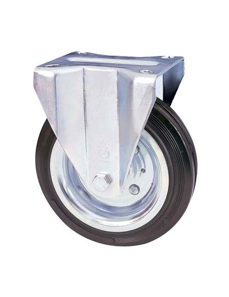 RUOTA A FORCELLA SU PIASTRA 80A AVO A/ZINCR/GOMMA NERA D.MM 180X50 P.MM 140X110