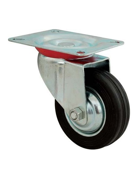 RUOTA A FORCELLA GIREVOLE HAND A/ZINCATO/GOMMA NERA D.MM 200X50 P.MM 135X105