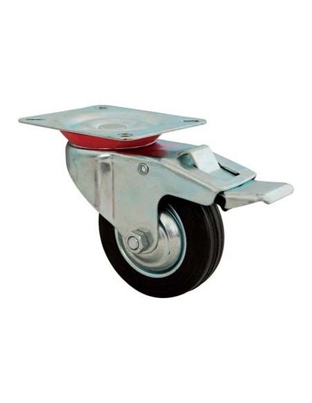 RUOTA A FORCELLA GIREVOLE + FERMO HAND A/ZINCATO/GOMMA NERA D.MM  87X27 P.MM 101X84