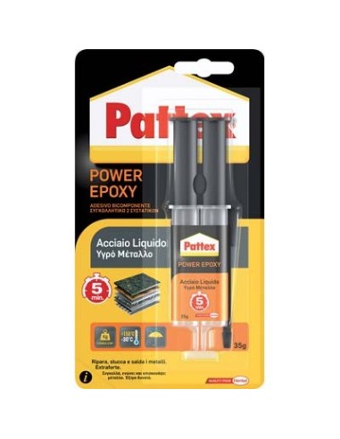 PATTEX POWER EPOXY ACCIAIO LIQUIDO MIX SIRINGA GR 35