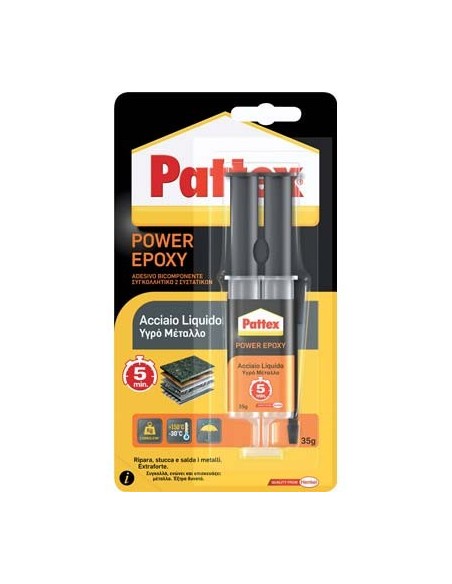 PATTEX POWER EPOXY ACCIAIO LIQUIDO MIX SIRINGA GR 35