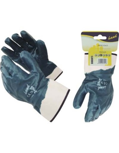 GUANTO NITRILE NBR BLU DORSO RICOPERTO HAND TELA COTONE BIANCO + MANICHETTA 10