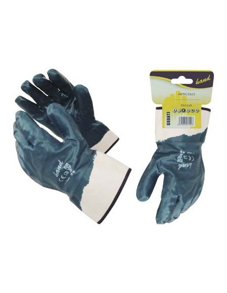 GUANTO NITRILE NBR BLU DORSO RICOPERTO HAND TELA COTONE BIANCO + MANICHETTA 10