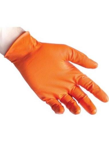 GUANTO NITRILE MONOUSO ARANCIO 3D FULL GRIP GR 8,4 AQL 1,5 SENZA POLVERE CF - PZ 50