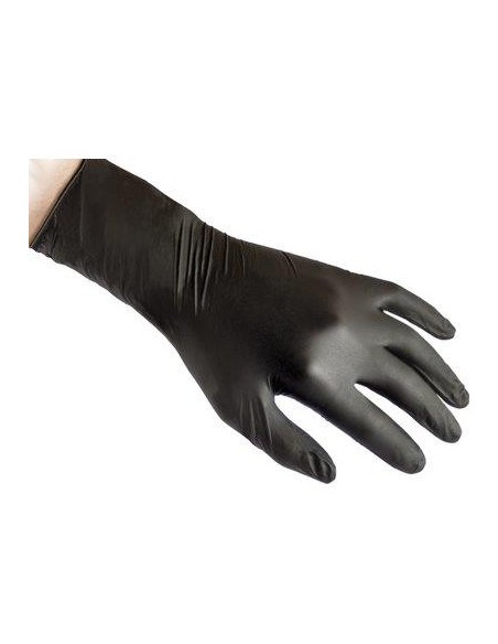 GUANTO NITRILE MONOUSO NERO MANICHETTA LUNGA GR 7,7 AQL 1,5 SENZA POLVERE CF - PZ 50
