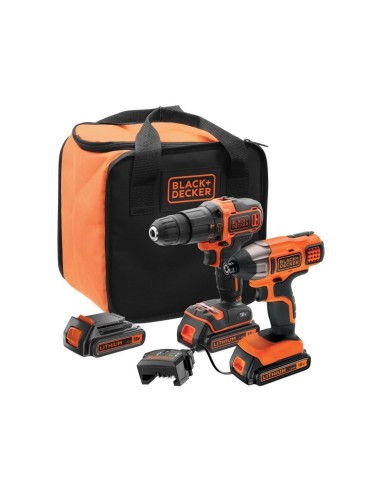 Black+Decker KIT TRAPANO AVVITATORE PERCUSSIONE+AVVITATORE IMP. BCK21S2S-QW 18V 2 batterie 1,5 Ah