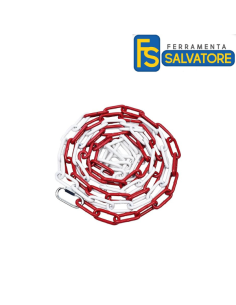 Catena di chiusura in metallo rosso bianco ,maglie in acciaio Ø 5 mm, catena di sicurezza per cantieri, parcheggi.