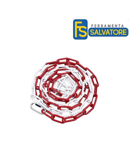 Catena di chiusura in metallo rosso bianco ,maglie in acciaio Ø 5 mm, catena di sicurezza per cantieri, parcheggi.