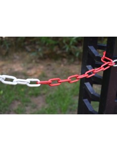 Catena di chiusura in metallo rosso bianco ,maglie in acciaio Ø 5 mm, catena di sicurezza per cantieri, parcheggi. 2