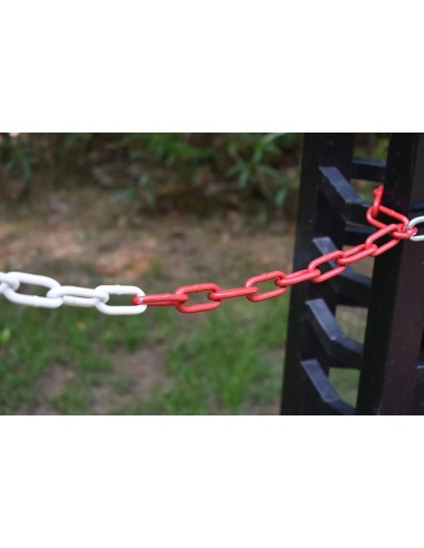 Catena di chiusura in metallo rosso bianco ,maglie in acciaio Ø 5 mm, catena di sicurezza per cantieri, parcheggi.