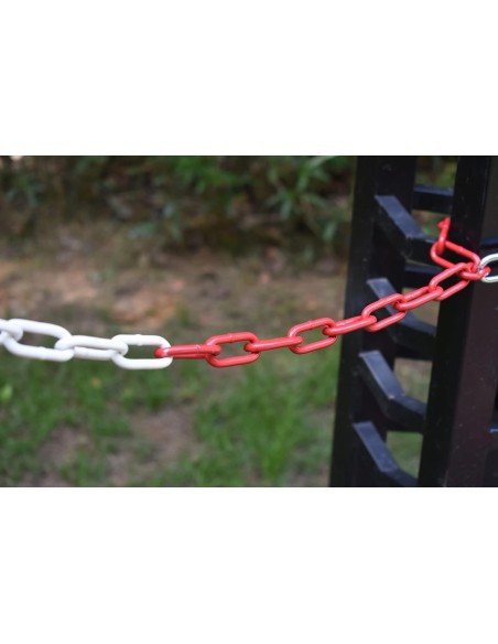 Catena di chiusura in metallo rosso bianco ,maglie in acciaio Ø 5 mm, catena di sicurezza per cantieri, parcheggi.