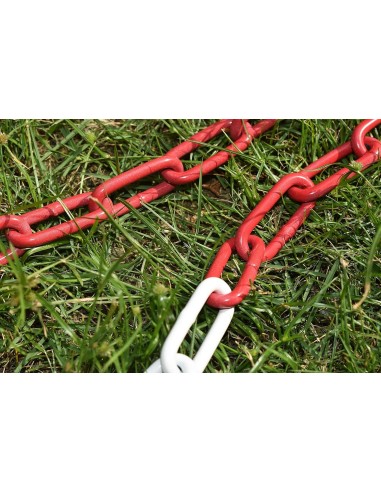 Catena di chiusura in metallo rosso bianco ,maglie in acciaio Ø 5 mm, catena di sicurezza per cantieri, parcheggi.